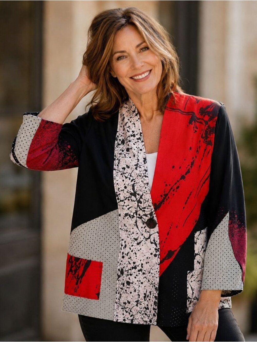 Lemon Grass Abstract Art Blazer Open Front Faux Suede Streetwear Jacket Oversize